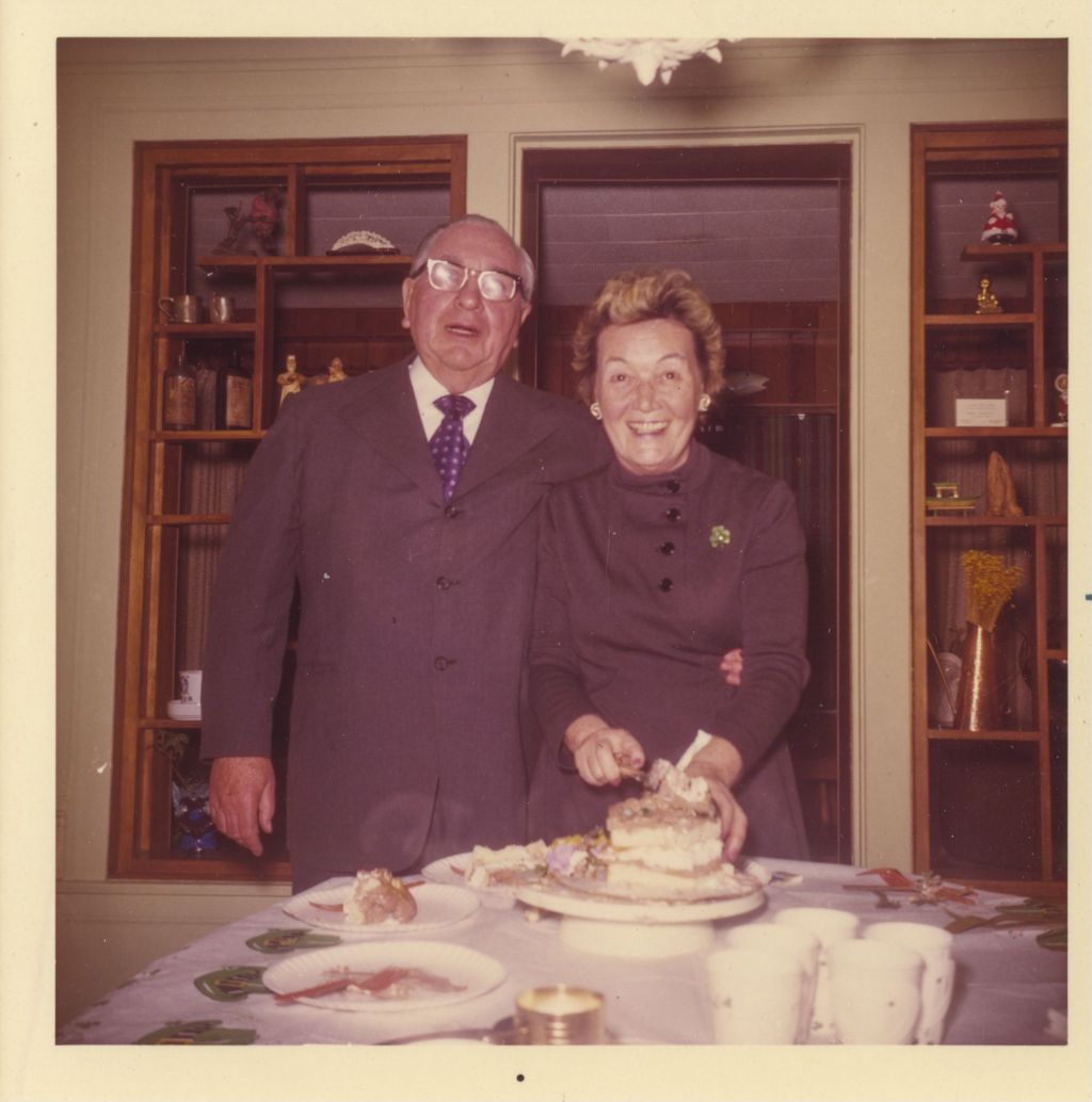 Miniature of Richard J. Daley and Eleanor Daley serving cake
