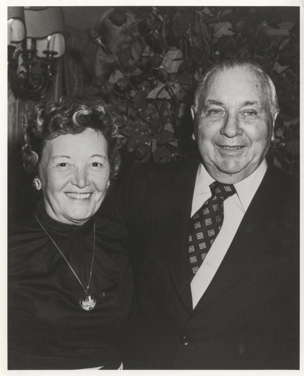 Richard J. Daley and Eleanor Daley at a Christmas party