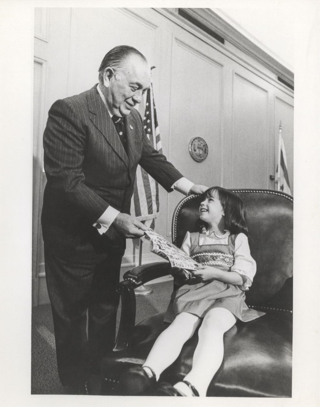 Richard J. Daley and young girl with Christmas Seals