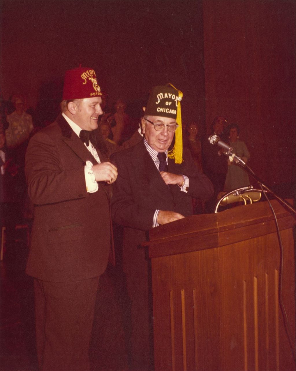 Miniature of Richard J. Daley at a podium at a Shriners event