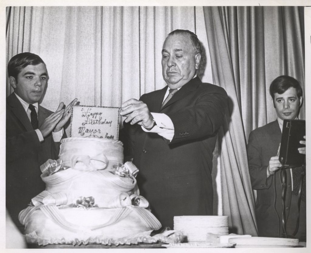 Richard J. Daley with a birthday cake