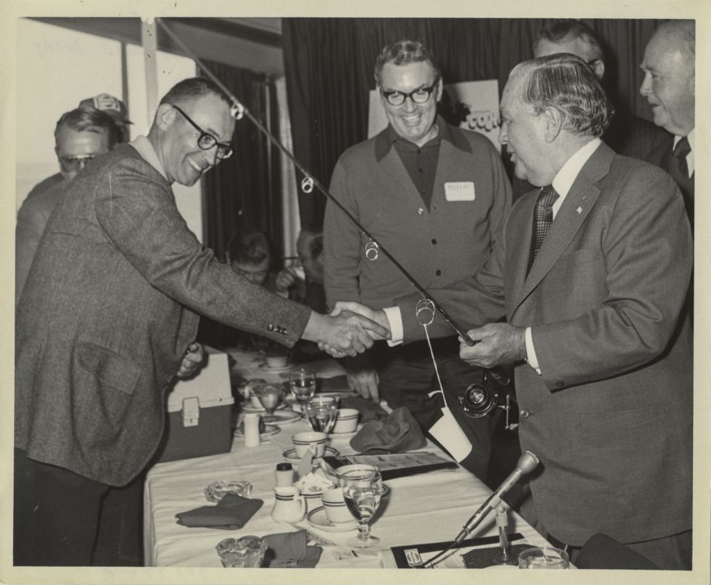 Miniature of Co-Ho Fishing Derby, Richard J. Daley shakes hands