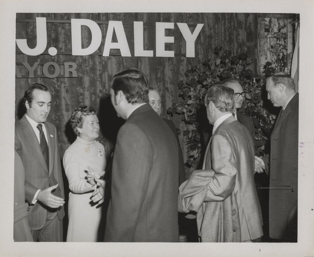 Bismarck Hotel event, Richard J. Daley and family members greeting well-wishers