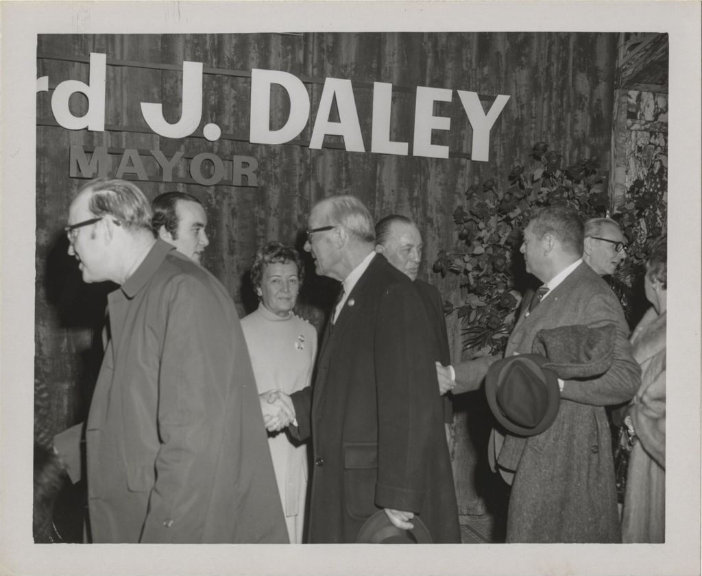 Miniature of Bismarck Hotel event, Richard J. Daley and family members greeting well-wishers