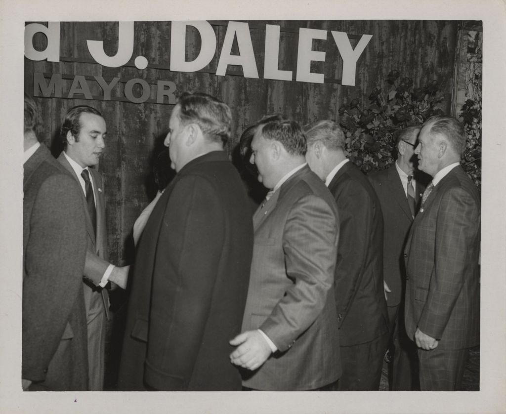 Bismarck Hotel event, William Daley greeting well-wishers