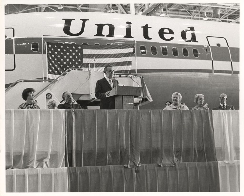 Miniature of Richard J. Daley at the Dedication of the DC 10 Friend Ship "Curtis Barkes"