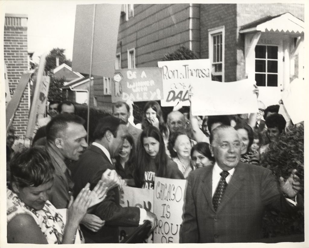 Richard J. Daley with supporters outside his home (darker copy)