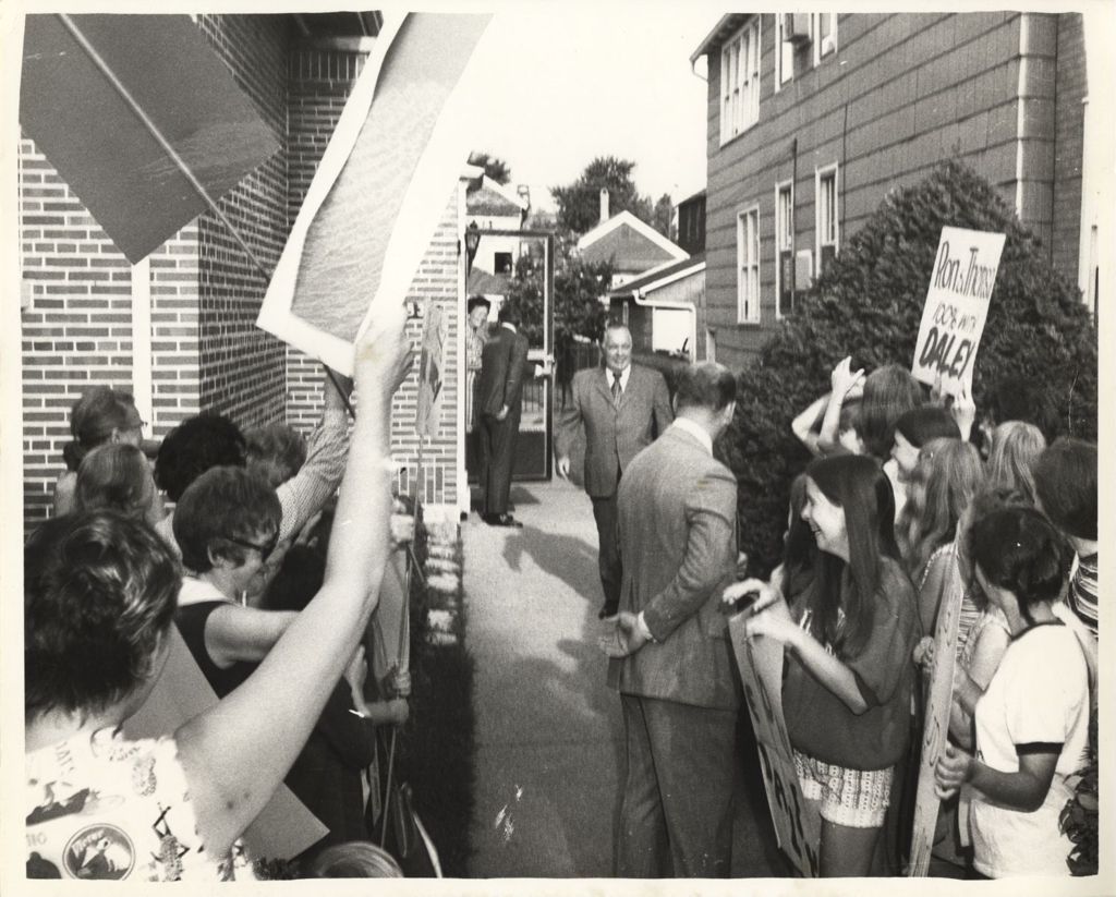 Richard J. Daley and supporters outside his home