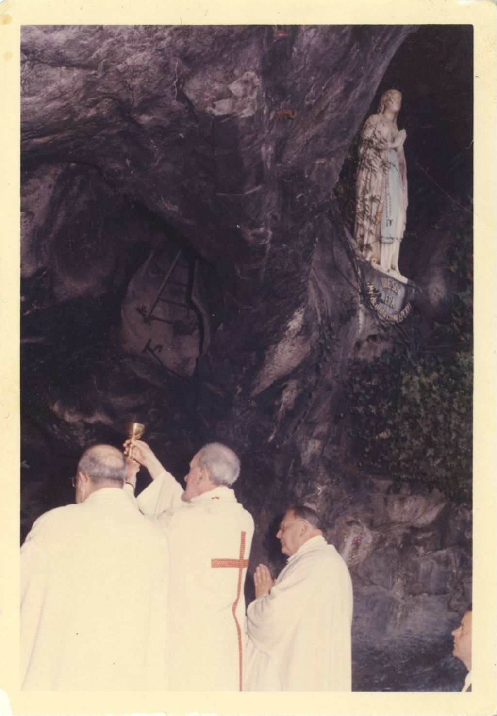 Miniature of Pastor of Old Parish, Ireland, celebrating Mass at Lourdes