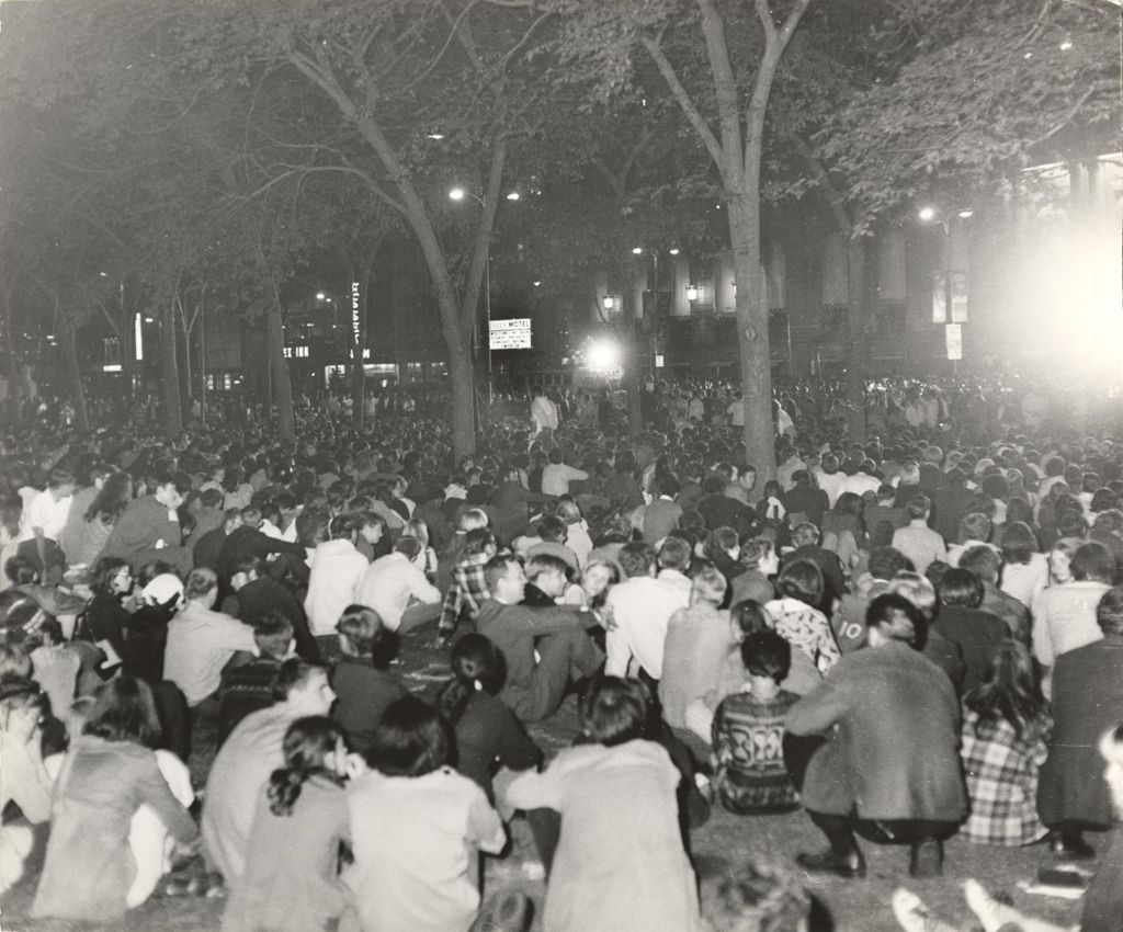 Protesters in Grant Park at night