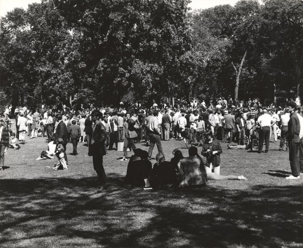 Crowd of protesters in Grant Park