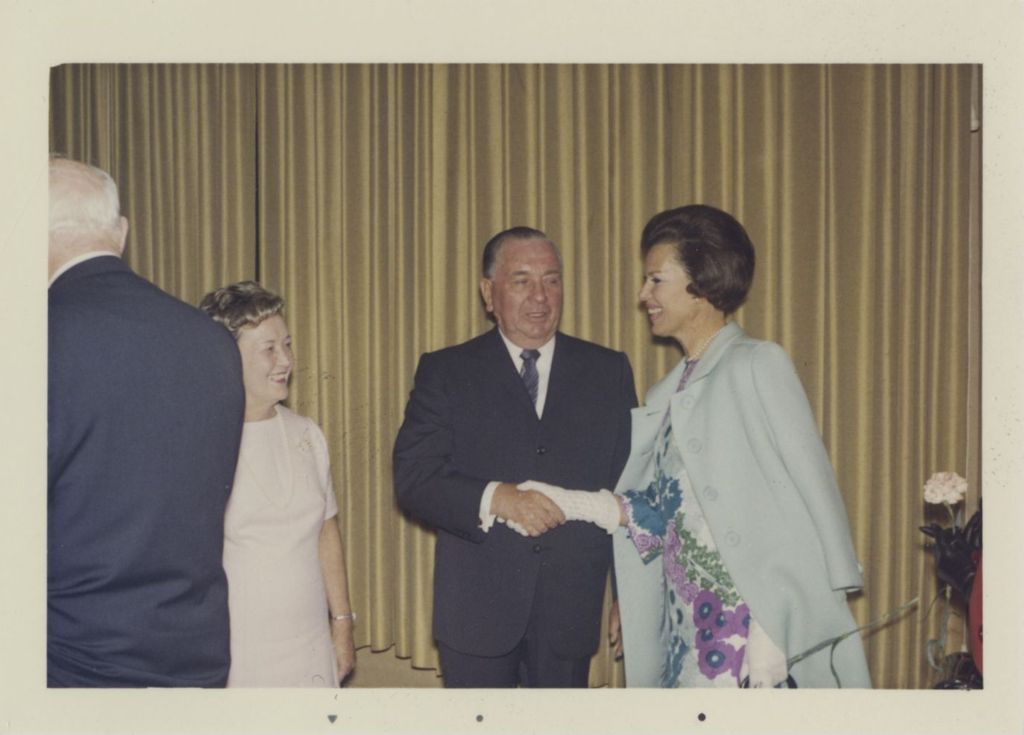 Fourth mayoral inauguration reception, Eleanor Daley and Richard J. Daley greeting guests