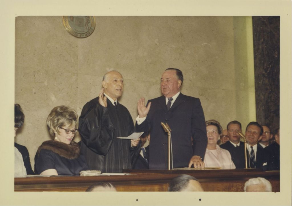 Miniature of Fourth mayoral inauguration, Judge Marovitz swears in Richard J. Daley