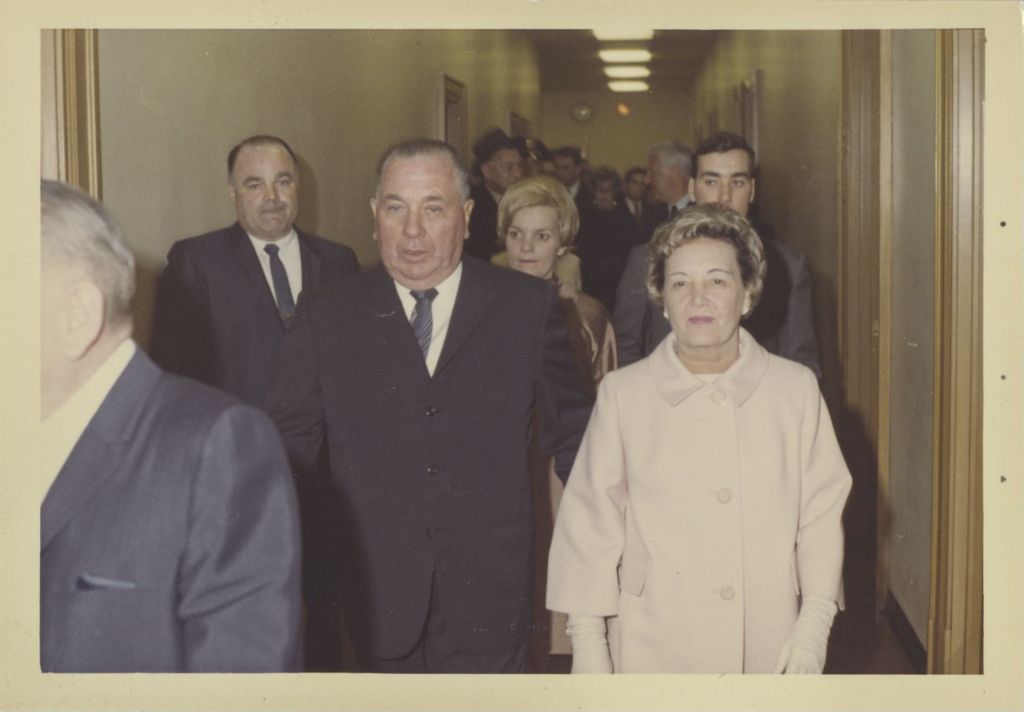 Miniature of Fourth mayoral inauguration, Richard J. and Eleanor Daley walking in hallway