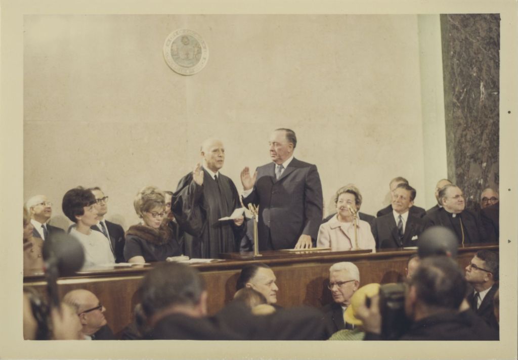 Miniature of Fourth mayoral inauguration, Judge Marovitz swears in Richard J. Daley