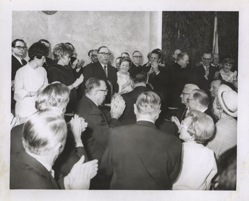 Miniature of Fourth mayoral inauguration, audience applauding Richard J. Daley