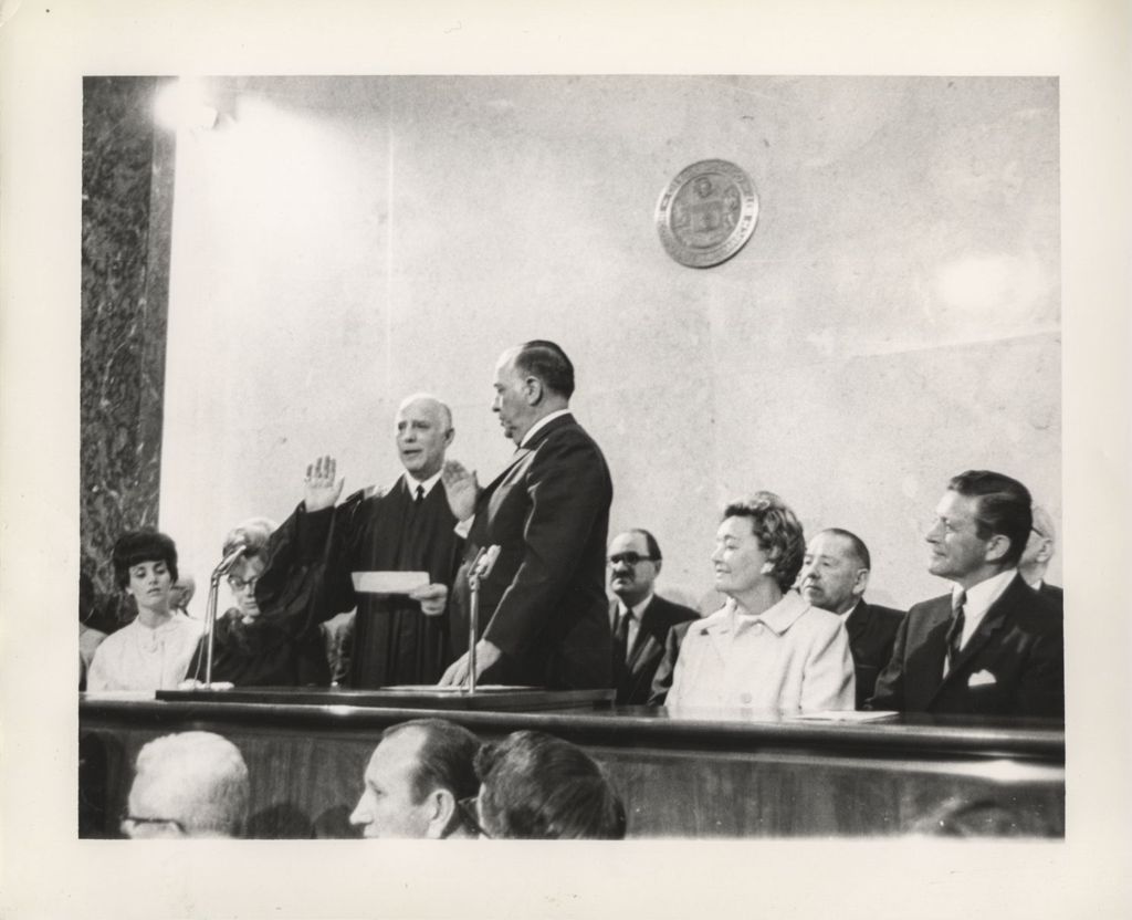 Miniature of Fourth mayoral inauguration, Abraham Lincoln Marovitz swearing in Richard J. Daley
