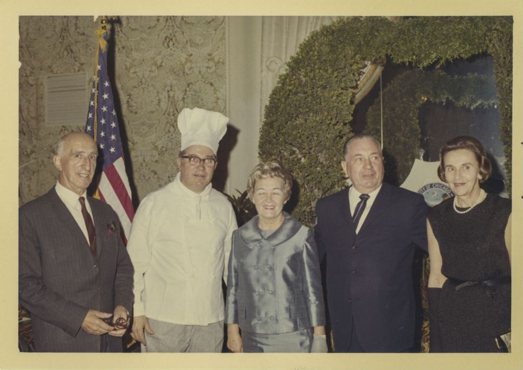 Foreign Consul Reception, Richard J. and Eleanor Daley with chef and others