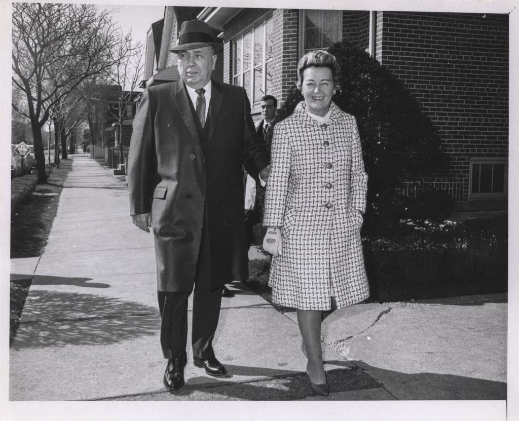 Miniature of Richard J. and Eleanor Daley walking to polling place