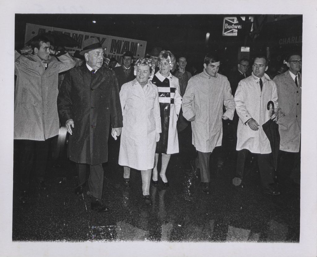 Election night parade, Richard J. Daley with family members