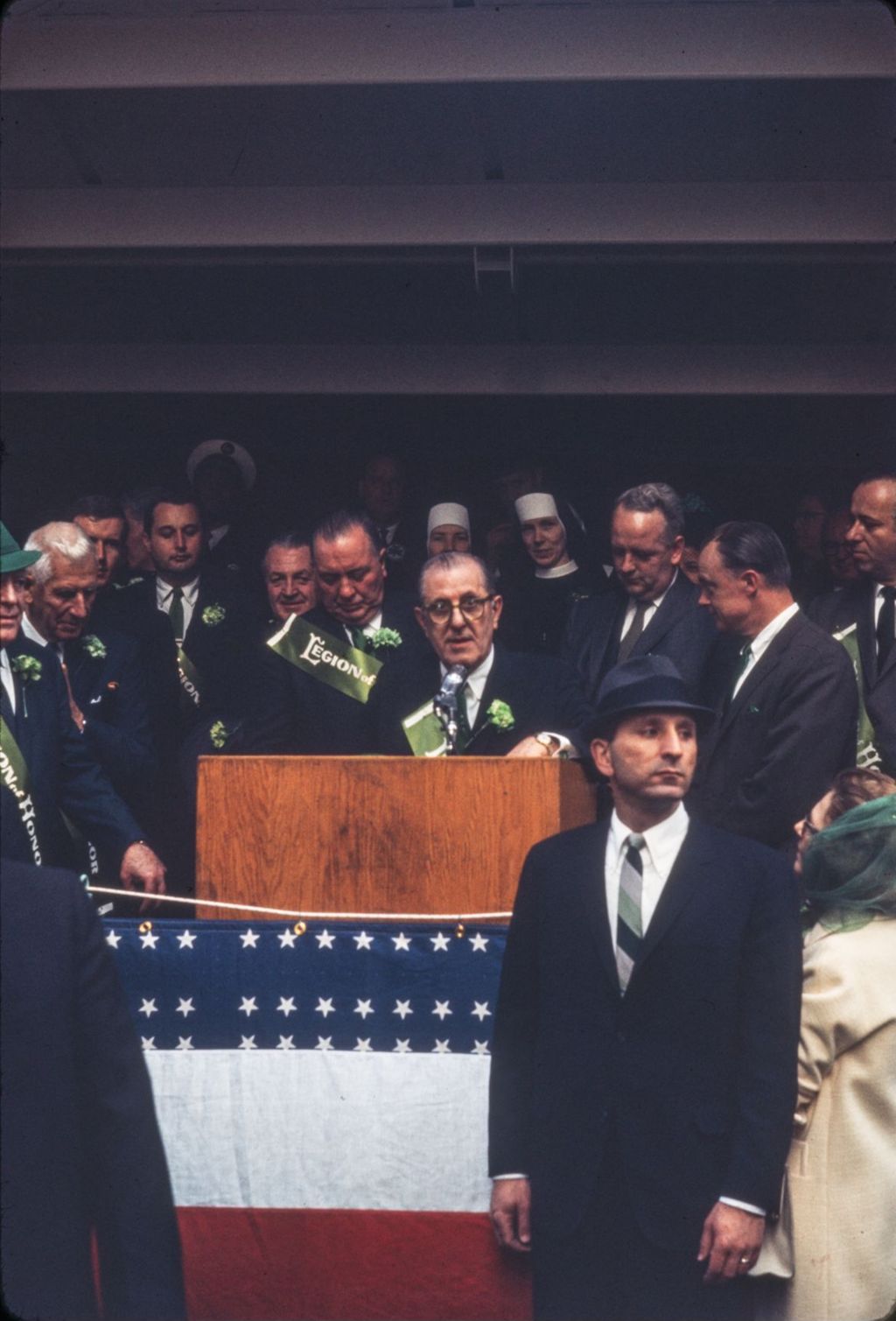 St. Patrick's Day Parade in Chicago, 1966, speaker on Reviewing Stand