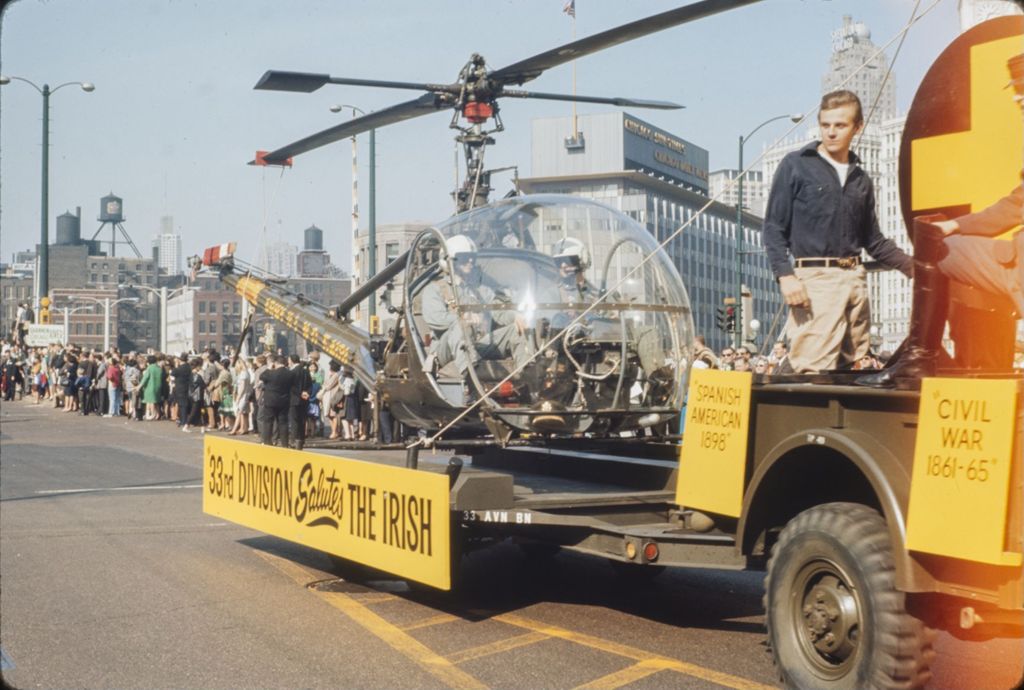 St. Patrick's Day Parade in Chicago, 1966, military helicopter