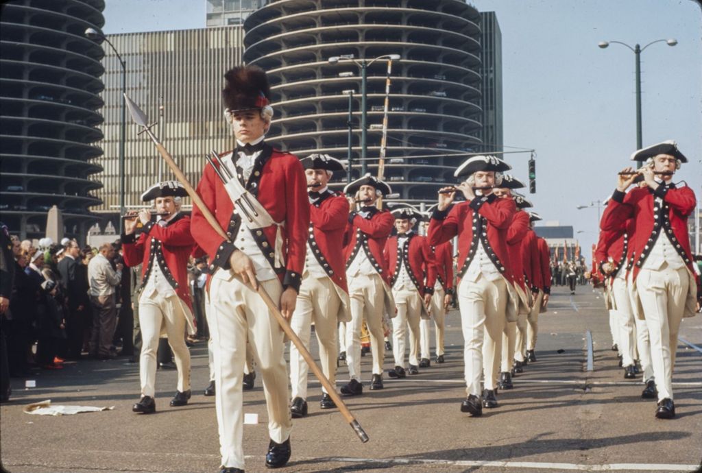 Miniature of St. Patrick's Day Parade in Chicago, 1966, marching band in American colonial costume