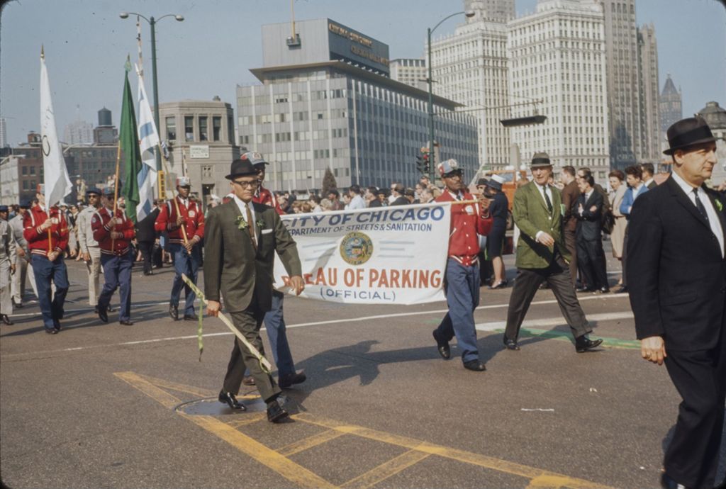 Miniature of St. Patrick's Day Parade in Chicago, 1966, marchers with banner