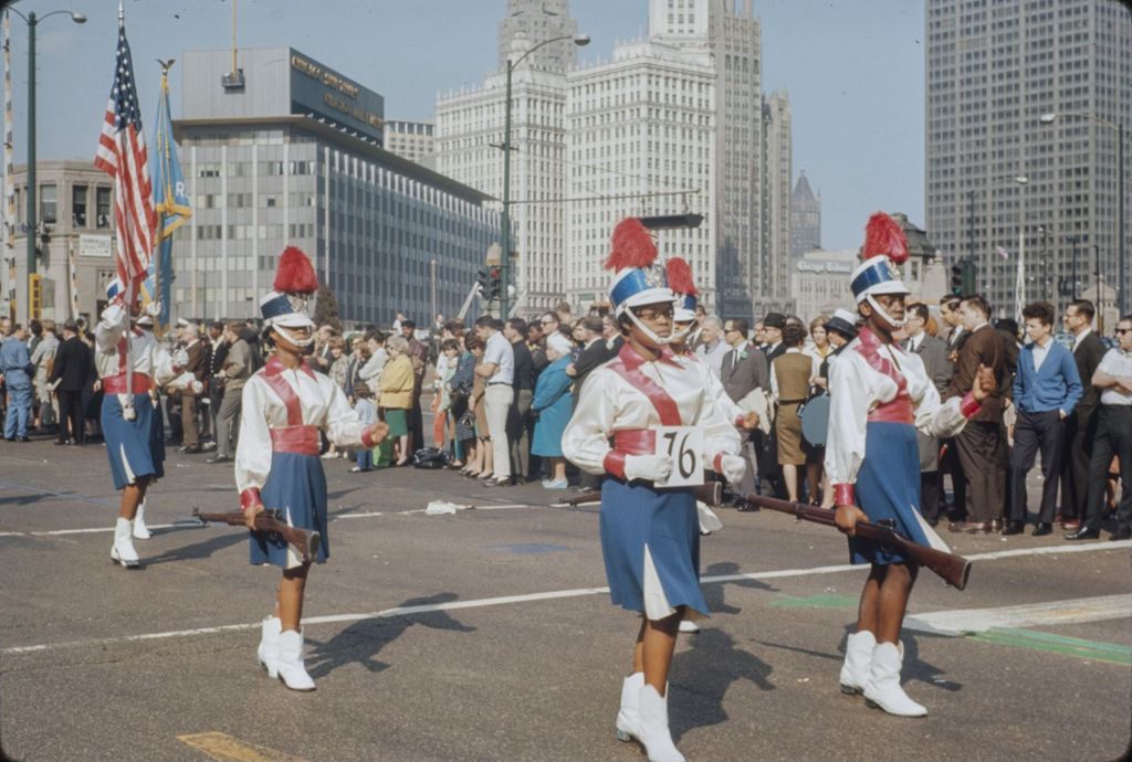 St. Patrick's Day Parade in Chicago, 1966, marchers with rifles