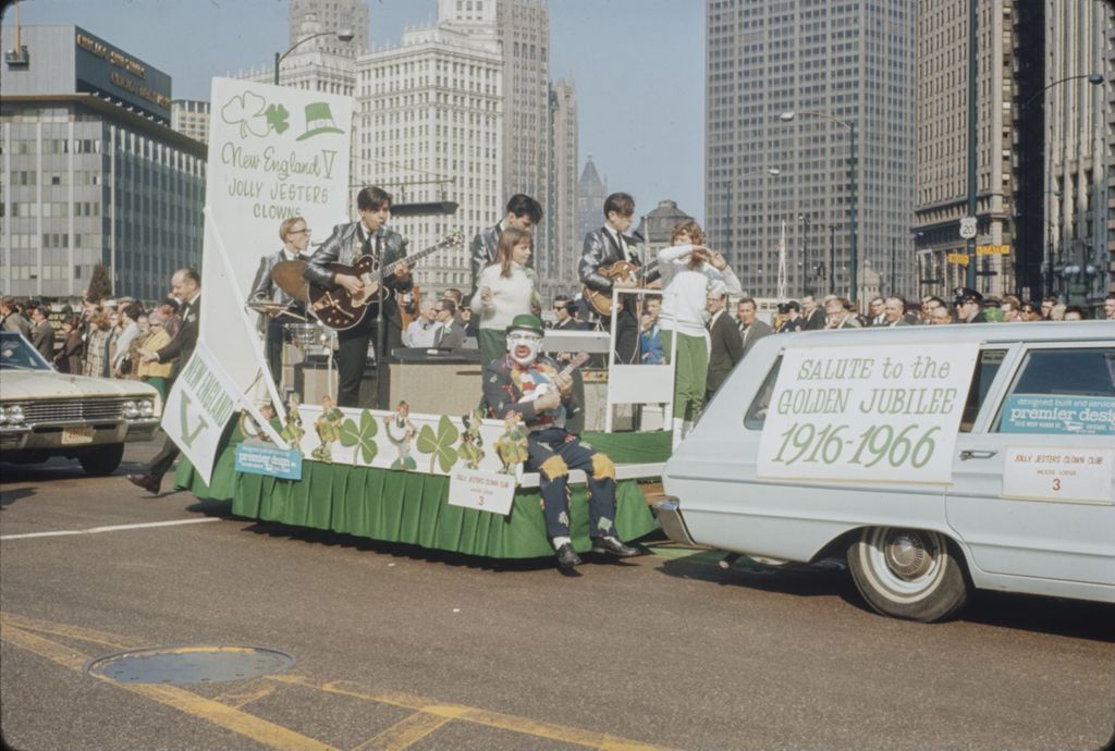 Miniature of St. Patrick's Day Parade in Chicago, 1966, Jolly Jesters Clowns float