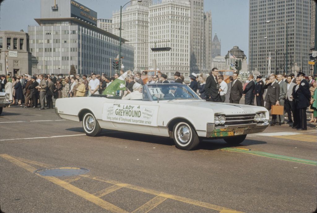 Miniature of St. Patrick's Day Parade in Chicago, 1966, Lady Greyhound Parade car