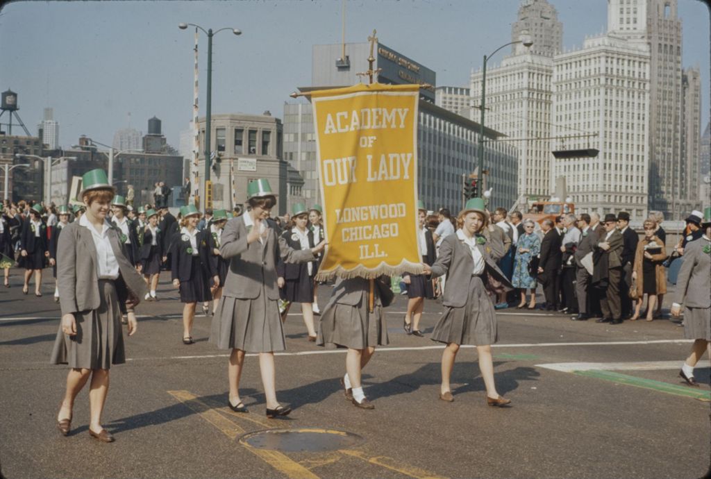 St. Patrick's Day Parade in Chicago, 1966, Academy of Our Lady marching