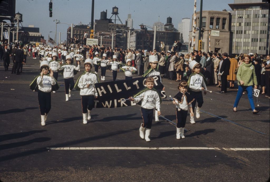 St. Patrick's Day Parade in Chicago, 1966, Hilltop Twirlers marching