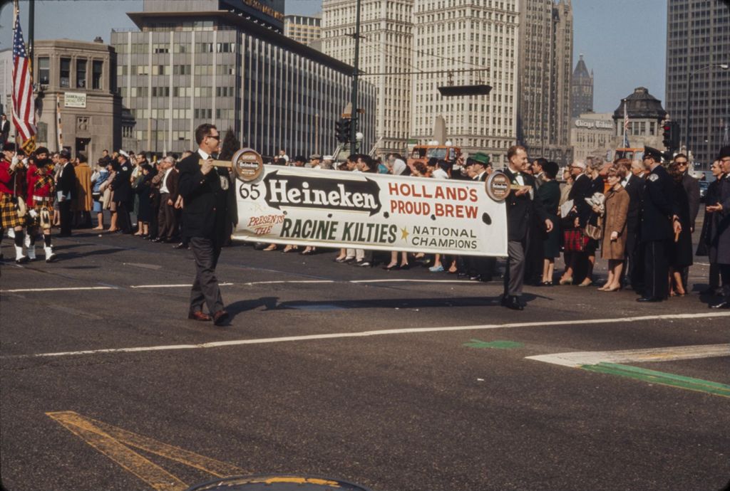 Miniature of St. Patrick's Day Parade in Chicago, 1966, marchers carrying Racine Kilties banner