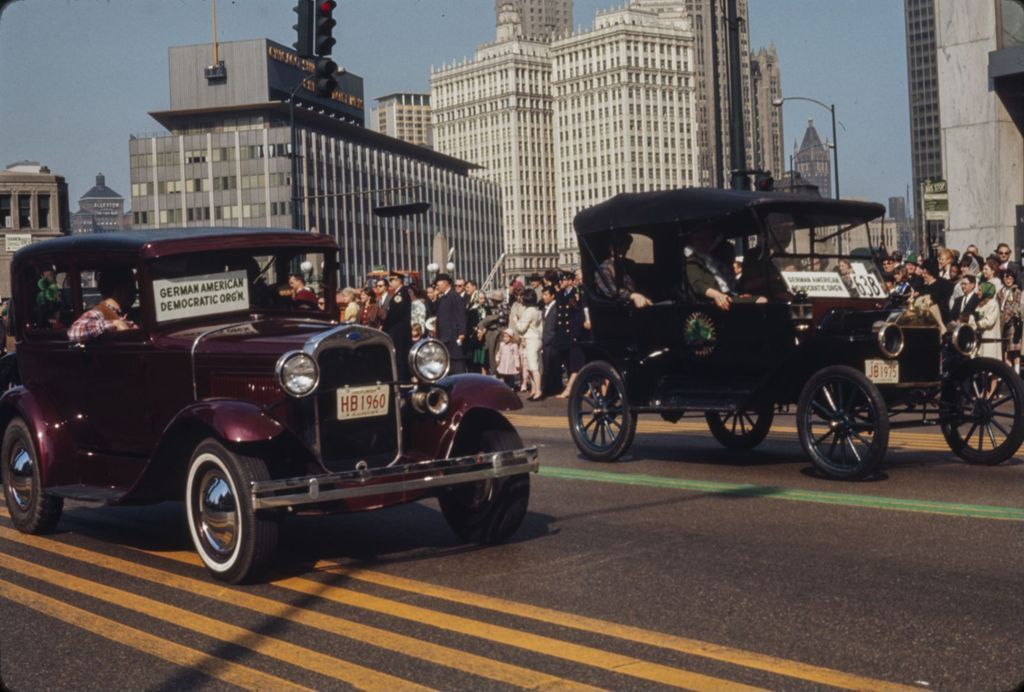 St. Patrick's Day Parade in Chicago, 1966, German American Democratic Organization vintage cars