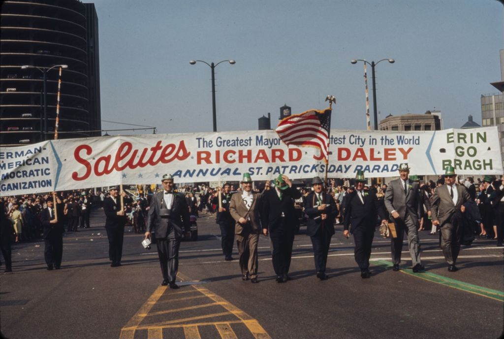 St. Patrick's Day Parade in Chicago, 1966, German American Democratic Organization marching