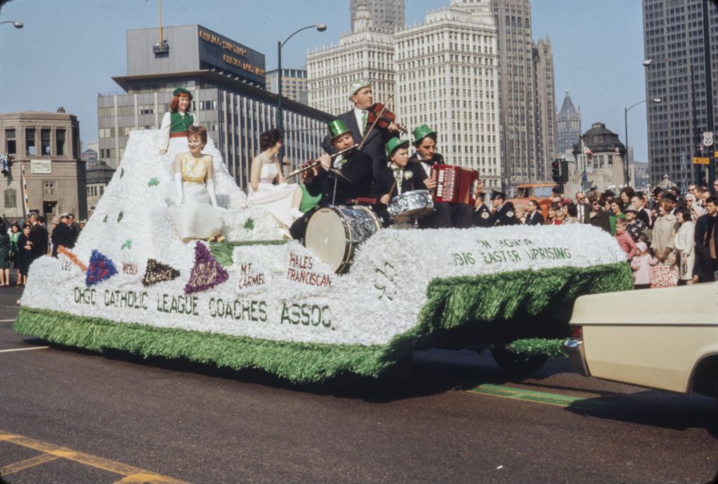 Miniature of St. Patrick's Day Parade in Chicago, 1966, Catholic League Coaches Association float