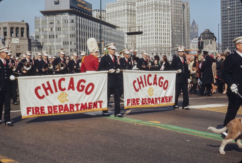 Miniature of St. Patrick's Day Parade in Chicago, 1966, Chicago Fire Department marching band