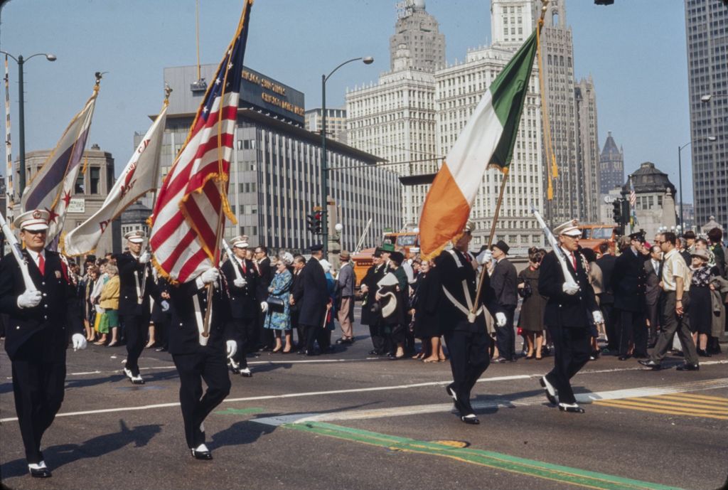 Miniature of St. Patrick's Day Parade in Chicago, 1966, Chicago Fire Department color guard
