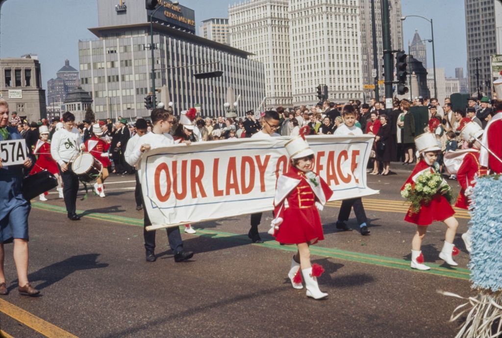 Miniature of St. Patrick's Day Parade in Chicago, 1966, Our Lady of Peace School marchers