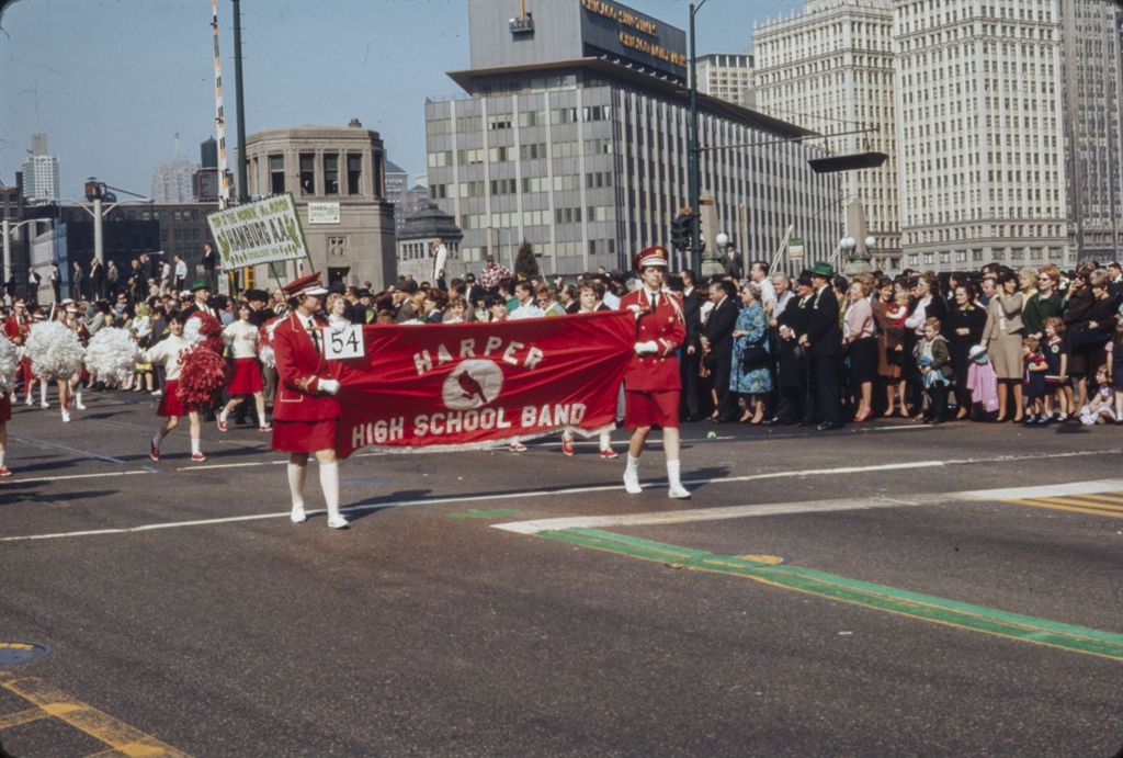 St. Patrick's Day Parade in Chicago, 1966, Harper High School marching band