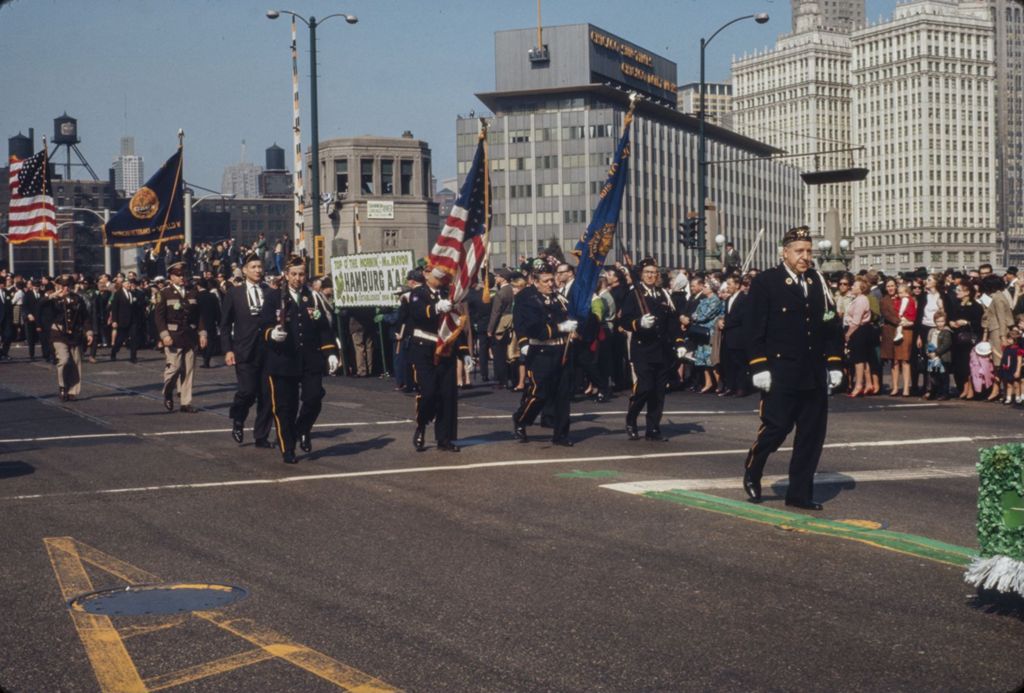 St. Patrick's Day Parade in Chicago, 1966, military veterans marching