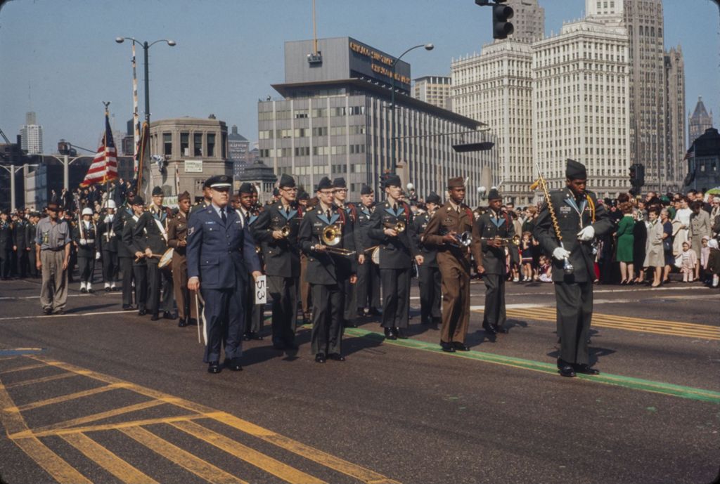 St. Patrick's Day Parade in Chicago, 1966, marching band