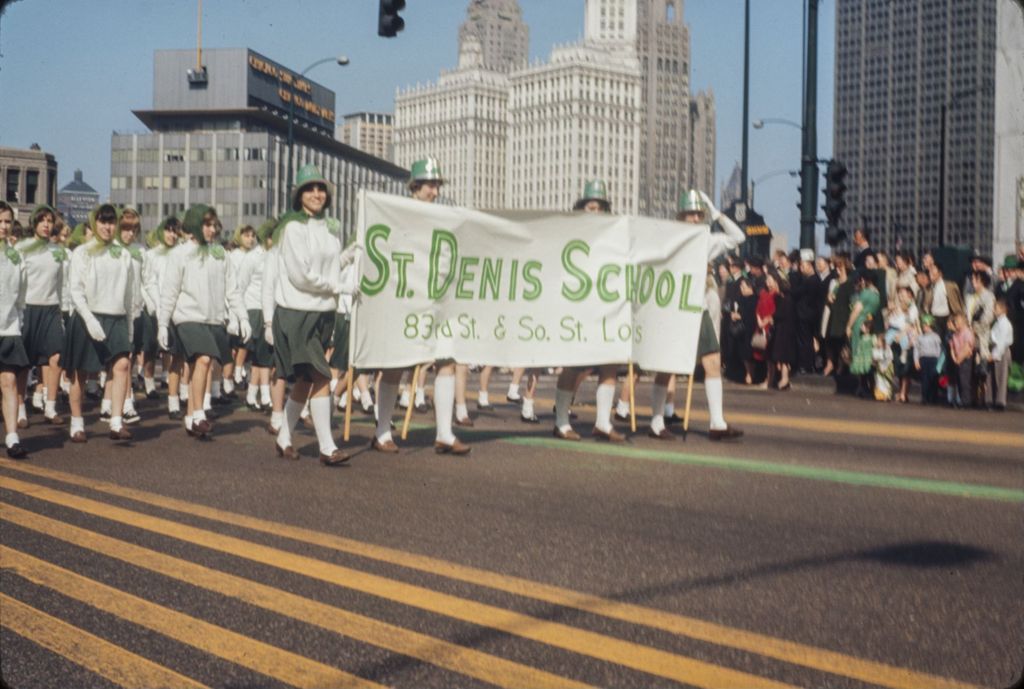 Miniature of St. Patrick's Day Parade in Chicago, 1966, St. Denis School marchers