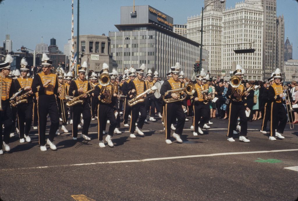 Miniature of St. Patrick's Day Parade in Chicago, 1966, St. Laurence High School marching band
