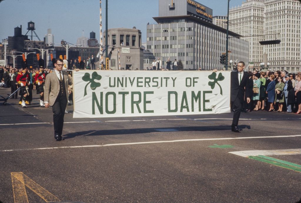 St. Patrick's Day Parade in Chicago, 1966, University of Notre Dame banner