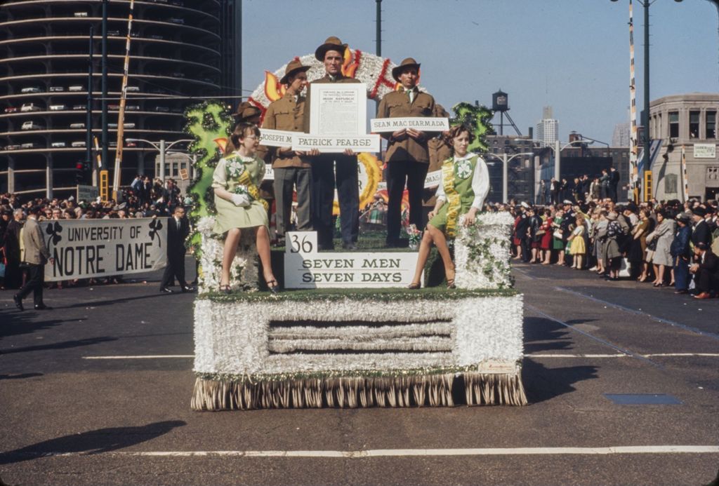 St. Patrick's Day Parade in Chicago, 1966, "Seven Men Seven Days" float