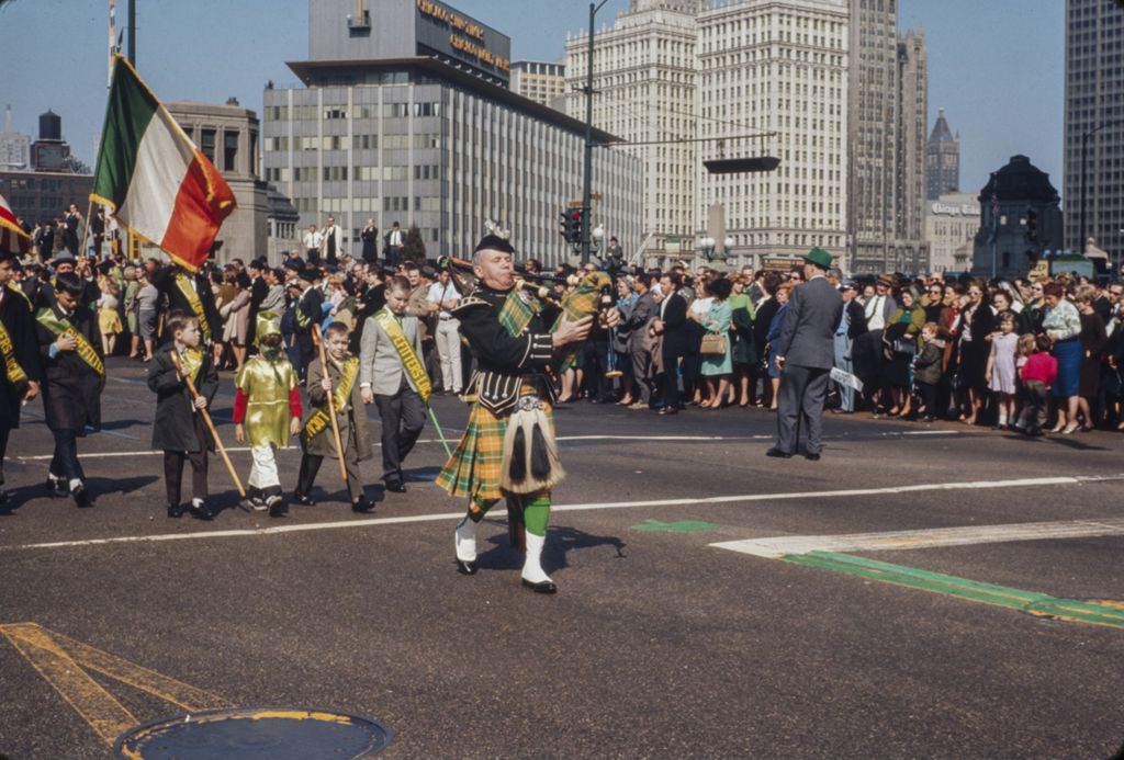 Miniature of St. Patrick's Day Parade in Chicago, 1966, Pipe Fitters Association Local 597 marching