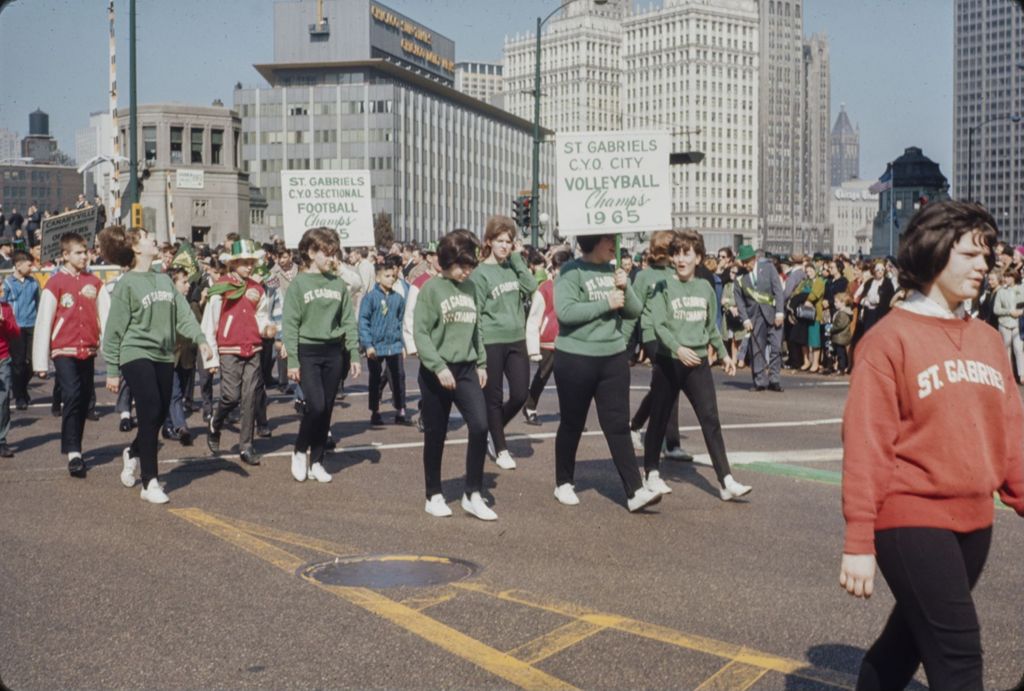 Miniature of St. Patrick's Day Parade in Chicago, 1966, St. Gabriel's School marching