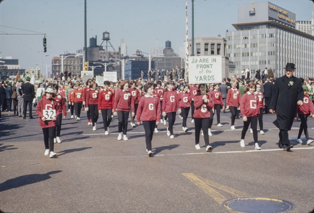 Miniature of St. Patrick's Day Parade in Chicago, 1966, St. Gabriel's School marching
